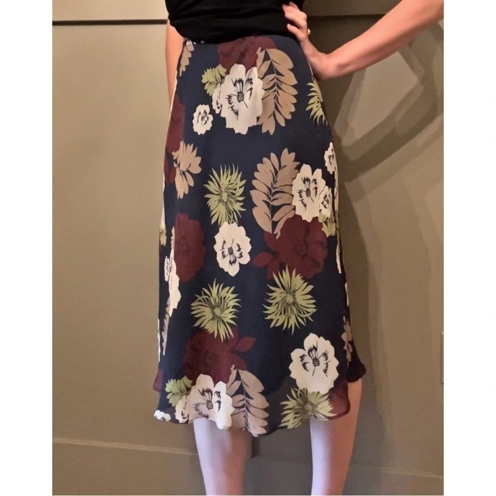 PENDLETON Floral Midi Skirt Dark Navy Chiffon High Waist Tahitian Garden Sz 2 P